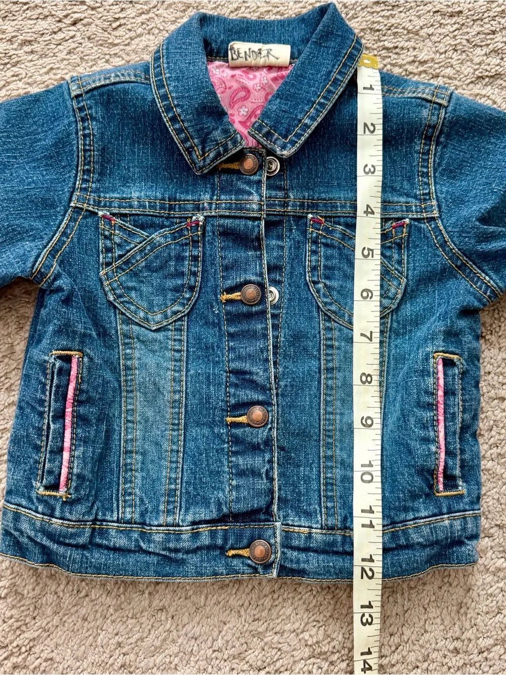Levi Strauss Size 12 Months Infant Girls Blue Denim Jean Jacket with Pink Trim